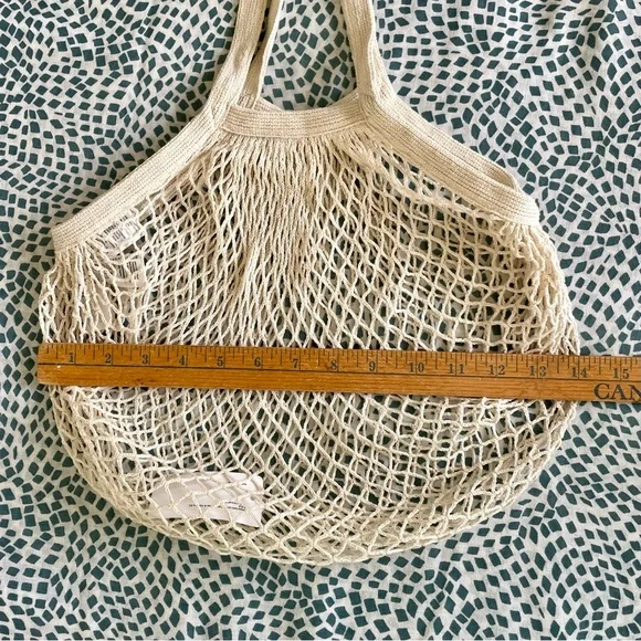 NWT H&M Natural Cotton Mesh Net Market Tote Bag Cream Eco conscious Shopping - Picture 6 of 8